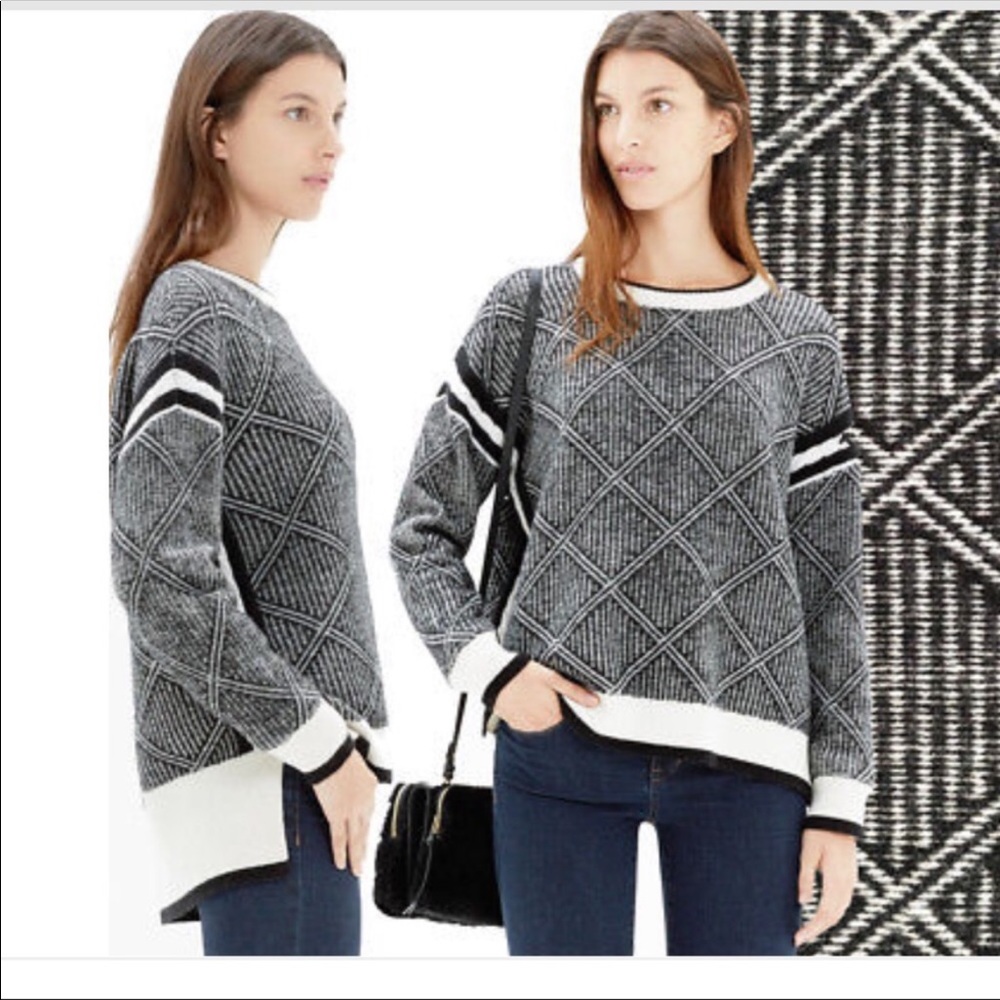 Madewell Diamond Black Cream HighLow Sweater XS - Picture 1 of 6